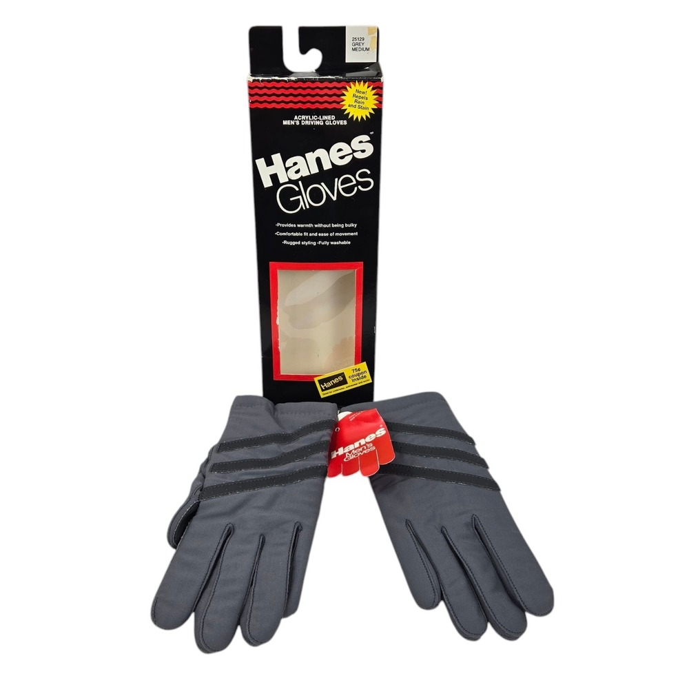 Vtg 1991 Hanes Mens Driving Gloves Grey Size M Acrylic Lined Water Resistant NOS